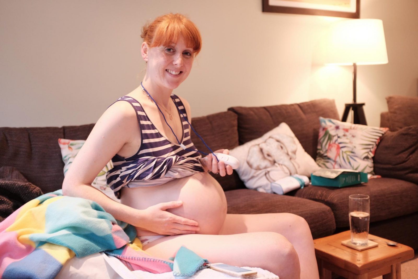redhead trying for a natural birth at home