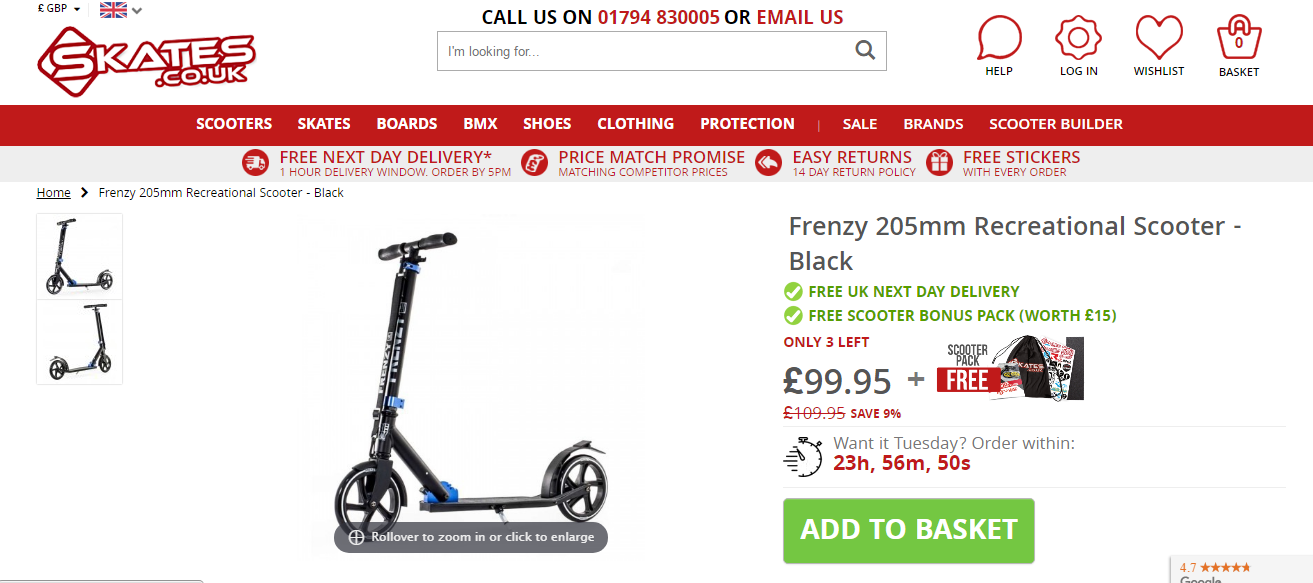 frenzy adult scooter webpage