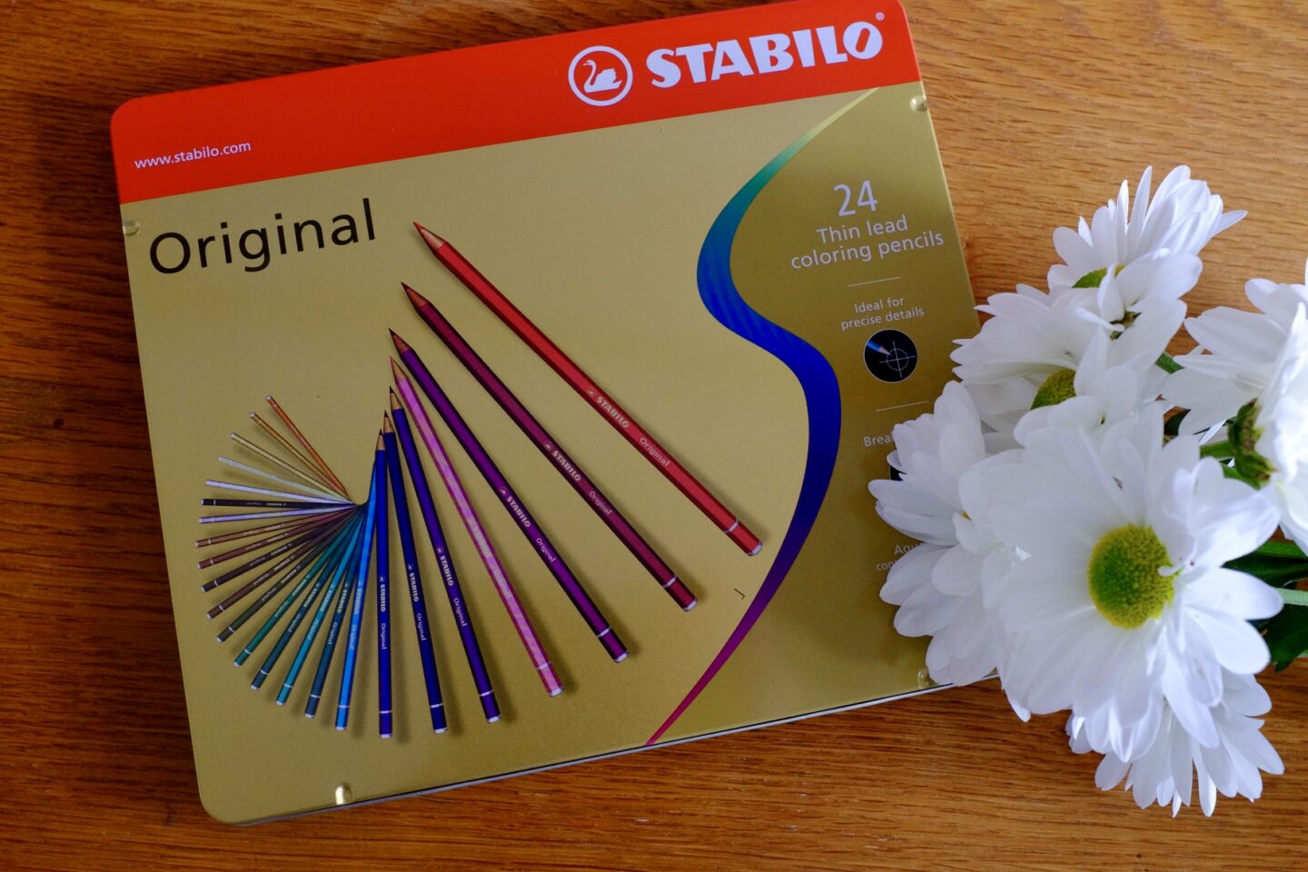 Original thin lead coloured pencil metal box of 24 colours from Stabilo